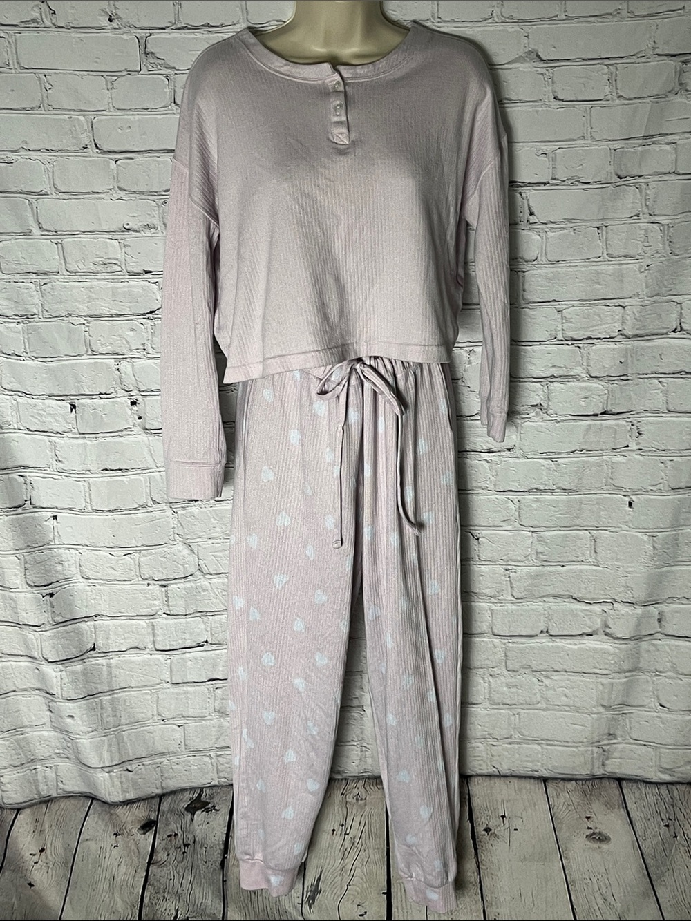 Jenni Pale Pink Waffle-Knit Heart Pajama Set